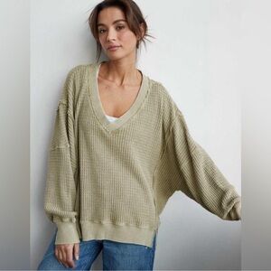 American Eagle Sage waffle knit